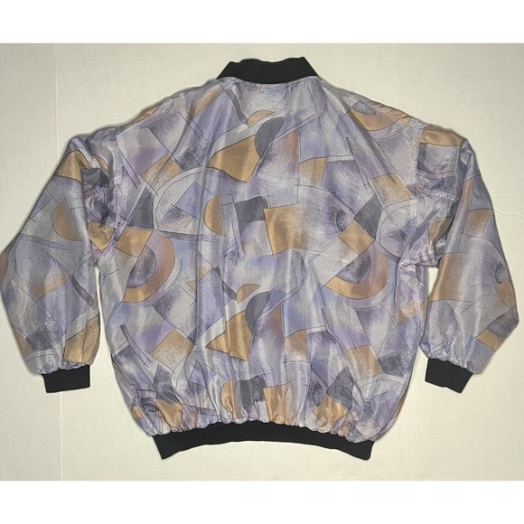 VTG Robert Stock Womens Multi Color 100% Silk Full Zip Jacket Size M - Picture 5 of 6